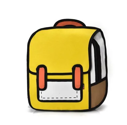 Женский рюкзак, 3D Стиль прыжка, 2D рисунок, мультяшная задняя Сумка, комикс, сумка-мессенджер, модная Милая Студенческая сумка, унисекс, ранец, Bolos - Цвет: Цвет: желтый