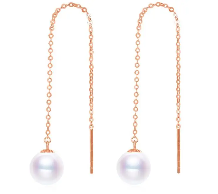 Sinya Au750 18k gold dangle drop earring with 7-9 mm Natural Round high luster pearls long chain tassel design earring for women (25)