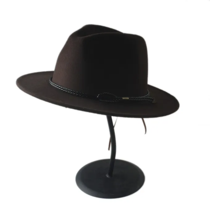 Новая шерстяная Мужская Шляпа Унисекс Chapeu Feminino Fedora Шляпа джентльмена шерстяная широкая джазования с полями церковная Кепка Панама Федора Топ Солнцезащитная шляпа для женщин - Цвет: Coffee