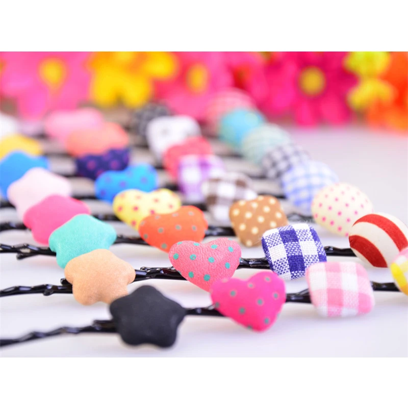 

LOEEL 10pcs / lot mix color Bobby Pins Star Heart Round Dot Fabric Button Design Barrette Hairpin Hair Accessories for Women