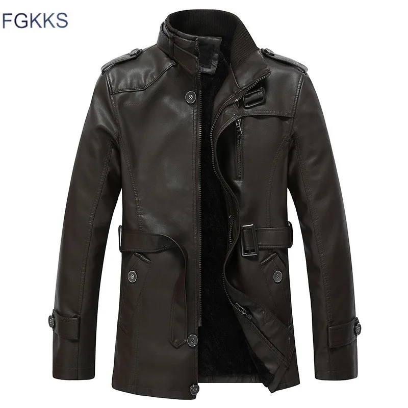 FGKKS новая теплая Дизайнерская кожаная мужская куртка с вымытым мотоциклетным стоячим воротником Jaqueta De Couro кожаные куртки пальто