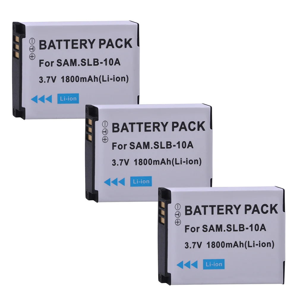 

3 x 1800mAH SLB-10A SLB 10A SLB10A Rechargeable Camera Battery for Samsung PL50 PL60 PL65 P800 SL820 WB150F WB250F WB350F WB750