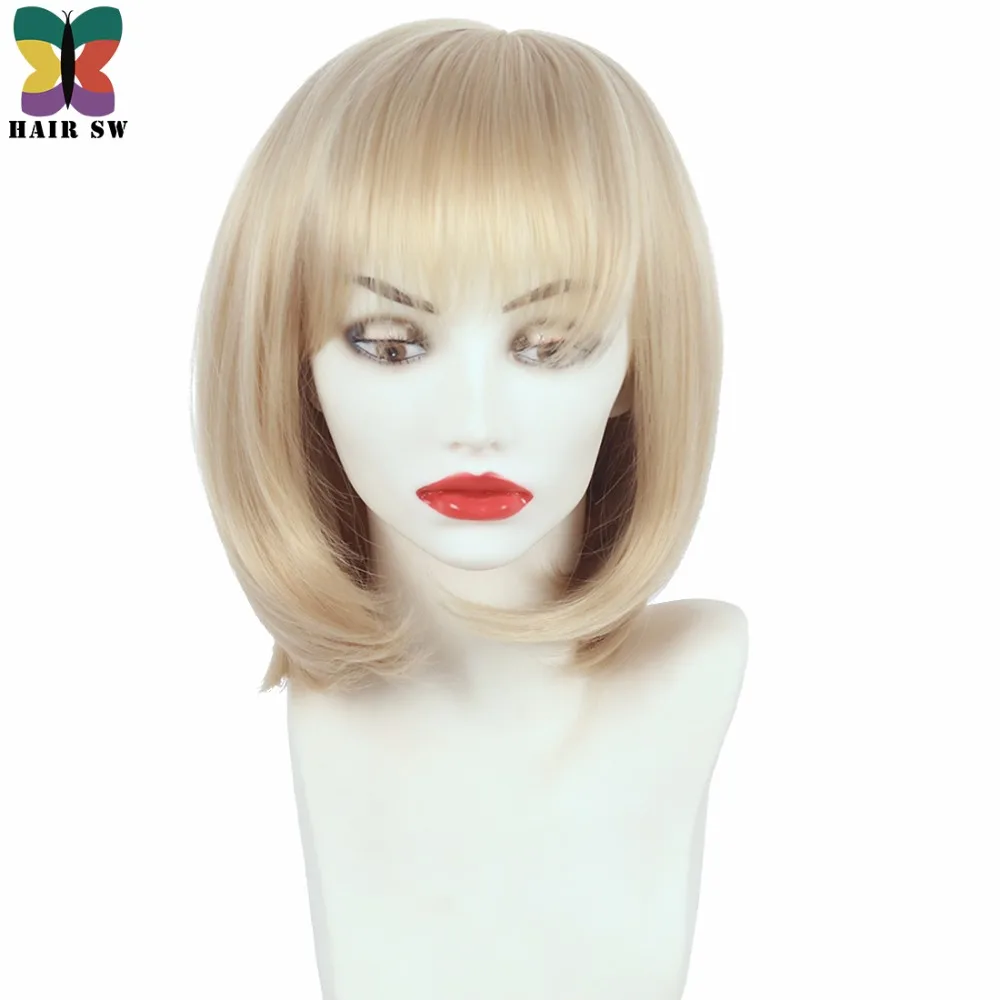 

HAIR SW Short Straight High Temperature Fiber Synthetic Wig With Bangs Bob Women's Classical Blonde Wigs For Ladies