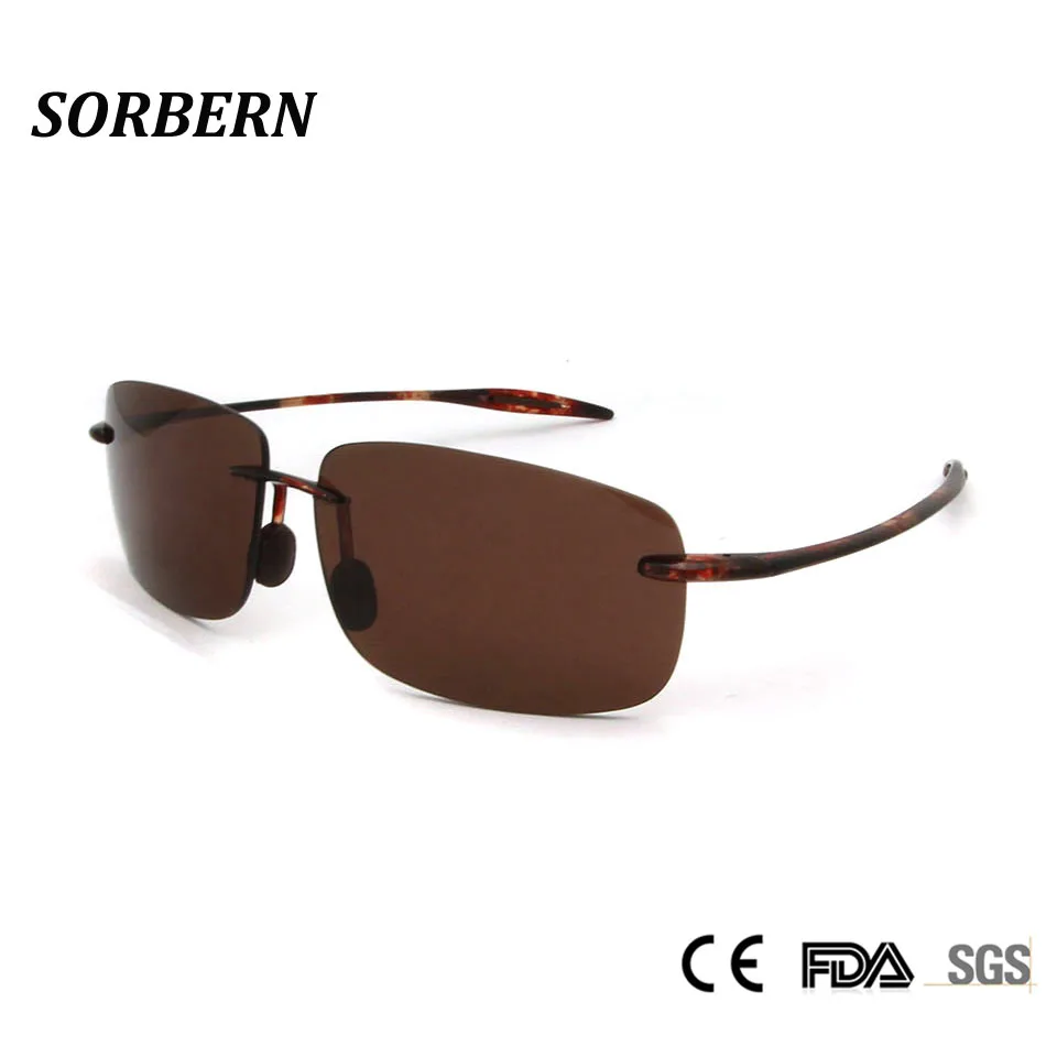 

Sorbern New Classic Square Rimless Sunglasses Men TR90 Ultralight Sun Glasses Nylon Lens UV400 Driving Sunglass Goggles For Male