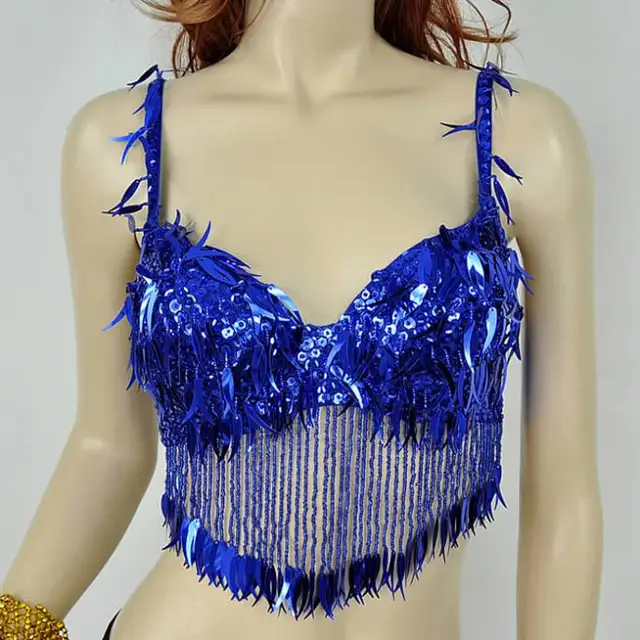 Women Sexy Belly Dance Sequin Top Bra Pepper Floral Performance