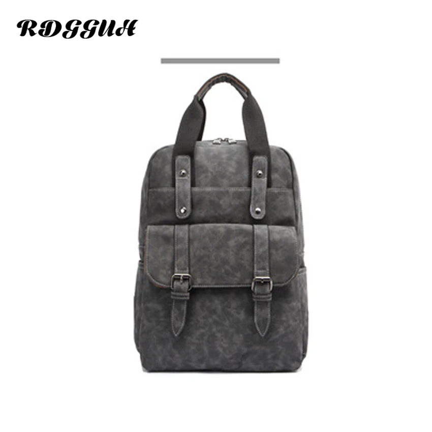 

RDGGUH Men Multifunctional Vintage Backpack School Bag for Teenagers College Waterproof PU Travel Bag Back packs Bolsas Mochila
