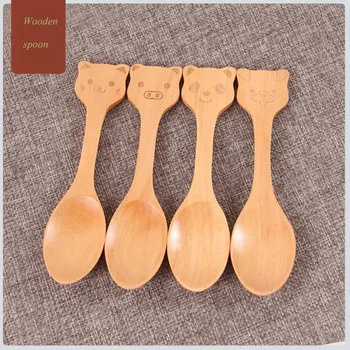 

Wooden Baby Feeding Spoon Cartoon Baby Training Dishes Kids Feeding Spoon Colher Baby Flatware Tableware