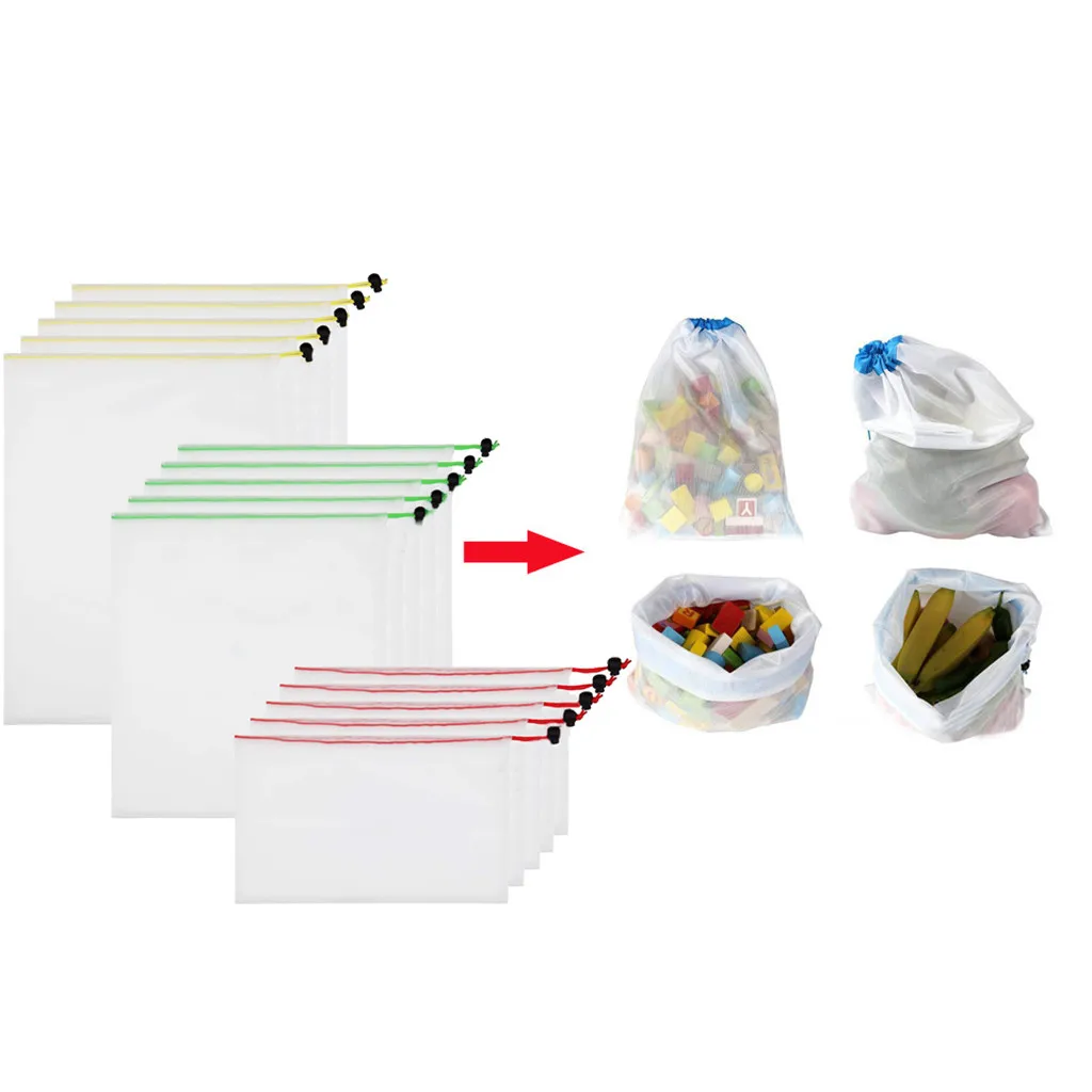 15 шт многоразовые сетки производят сумки моющиеся мешки для продуктов сумка для покупок фрукты овощи игрушки разное Органайзер
