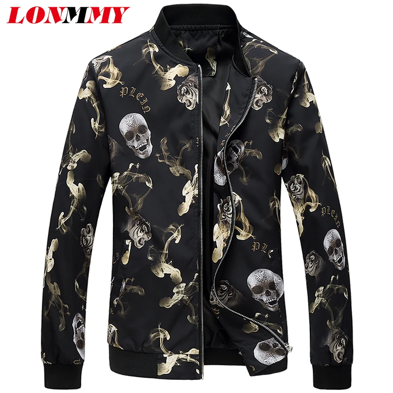 

LONMMY PLUS SIZE 5XL 6XL Outerwear jackets men casual Coats Slim fit men jacket army Fashion Skull pattern 2018 Autumn Spring