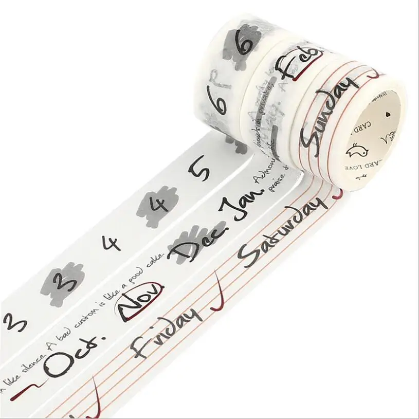 

3pcs/lot Watercolor Number/week/Month decoration washi tape DIY planner scrapbooking masking tape escolar kawaii Stationery