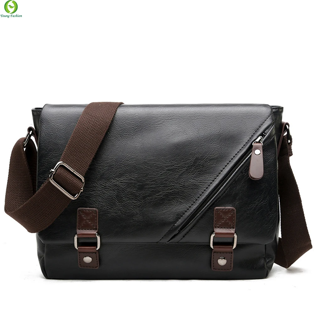 Young Fashion leather Men messenger bags casual Men s travel bags Man shoulder Laptop bag Black