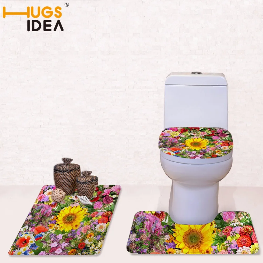 Buy HUGSIDEA 3pcs/lot Flower Pattern Toilet Seat Cover