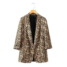 Осенний Женский коричневый Леопардовый Блейзер, женские куртки для женщин, женская верхняя одежда для офиса, женские топы с зубчатым воротником, костюмы, наборы