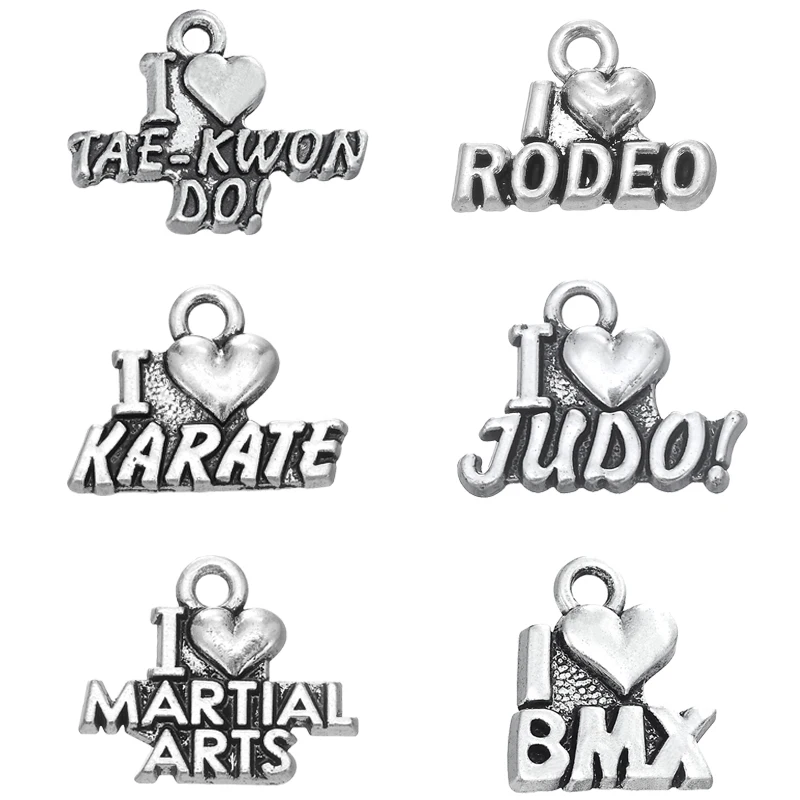 

Skyrim 20Pcs Competitive Sports Series I LOVE TAE-KWON DO/RODEO/KARATE/JUDO/BMX/MARTIAL ARTS Charms Pendants COOL Jewelry Making