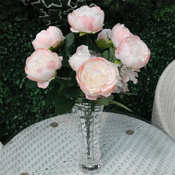 

YO CHO Artificial Peonies 12 Heads Fake Rose Pink Peony Flower New Silk Simulation Wedding Bridal Bouquet Home Party Decoration
