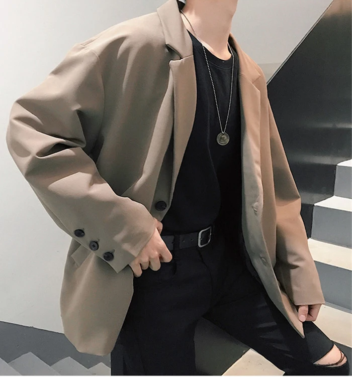 2019 корейский стиль новые весенние Для мужчин с узором Повседневное верхняя одежда западные Chic костюм куртки Свободные пиджаки Мужской