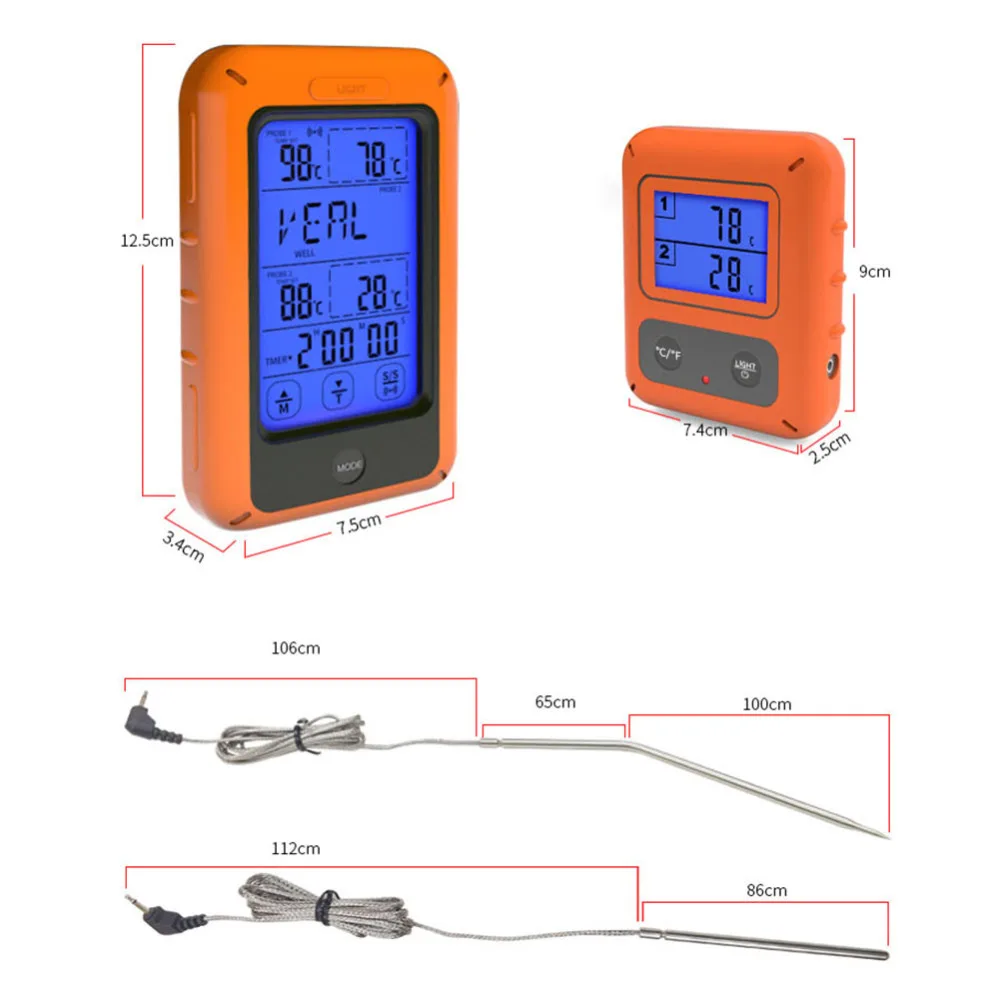 Беспроводной дистанционный термометр для мяса с сенсорным экраном цифровой готовка еды Мяса термометр с фоновой подсветкой с двойной