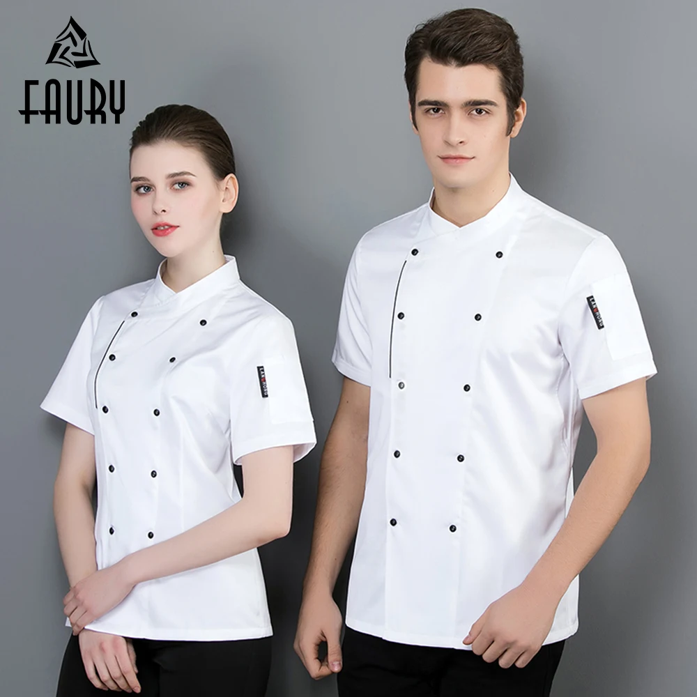 

Chef Jacket Short Sleeve Restaurant Uniform Double-breasted Work Coat Kitchen Cooking Bakery Sushi Cafe Men Women Work Clothes