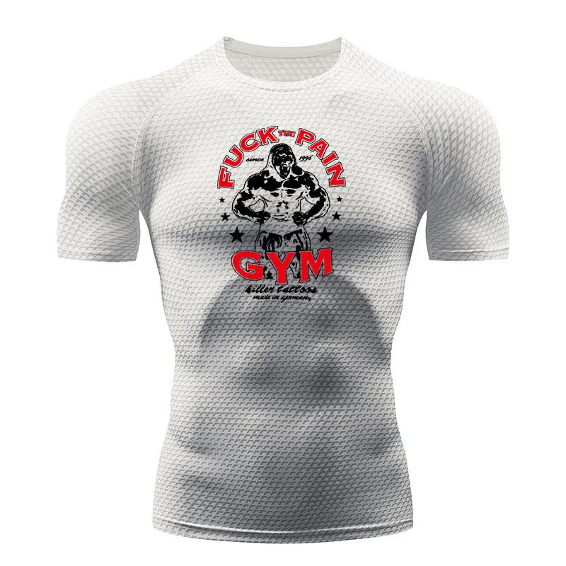 Сжатая рубашка для мужчин с принтом движения футболка коротким рукавом фитнеса