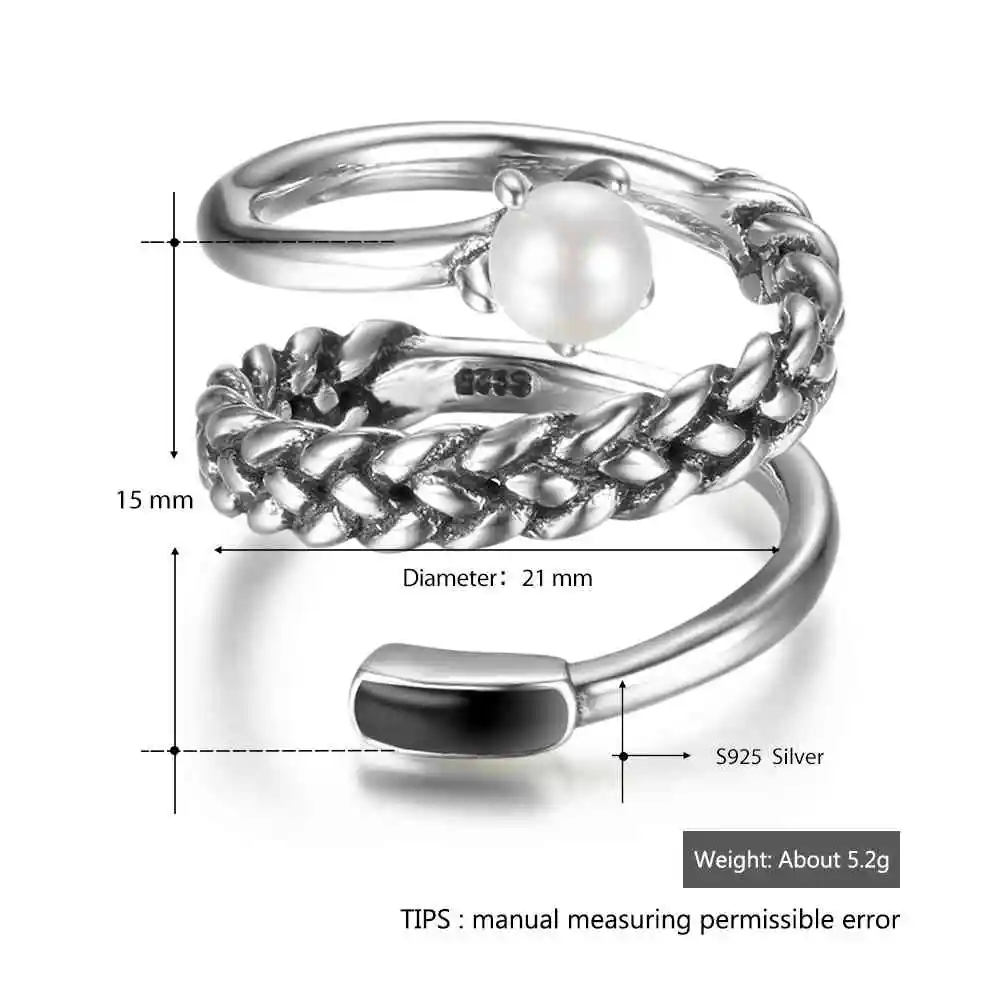 Новинка, женское серебряное кольцо, настоящее 925 пробы, старое, твист, Открытое кольцо с искусственным жемчугом, винтажный стиль, ювелирное изделие, подарок, ювелирное изделие 102708