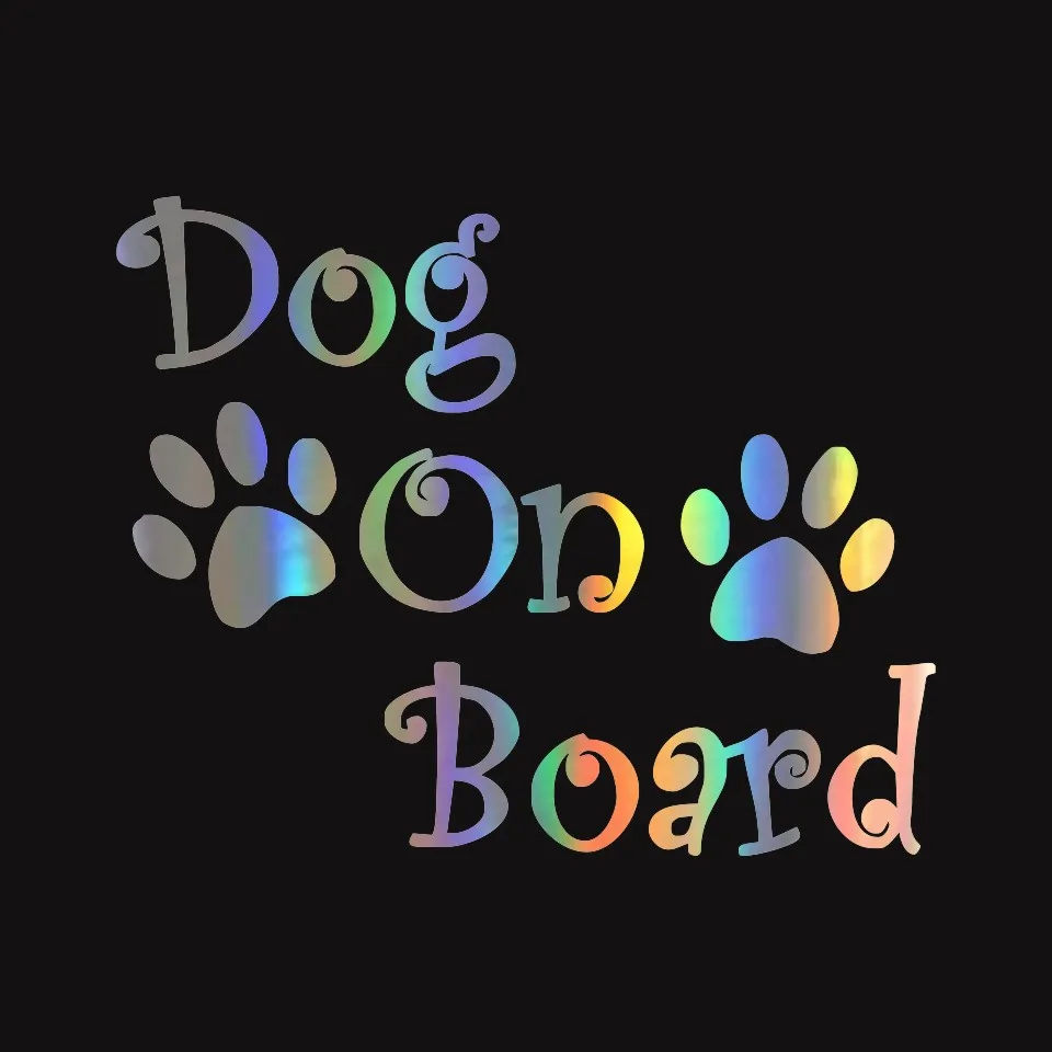 20cm16.2cm Car Stickers DOG ON BOARD And Paw Prints Beautiful Vinyl Decals Car-styling Car Body Sticker BlackSilverLaser (3)