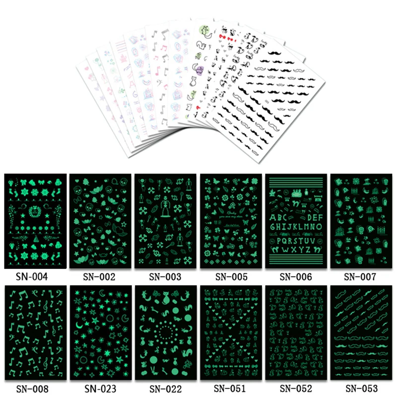 

MEET ACROSS 1 Sheet Luminous Series Nail Art Stickers Tips Decoration Nails Wraps Merry Christmas Xmas Music Manicura stickers