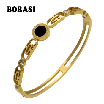 

Top Sell Roman Font Bracelet For Women Gold Color Bangle Luxury Shiny Cubic Zircon Inlay Charm Bracelet Bride Jewelry pulseira