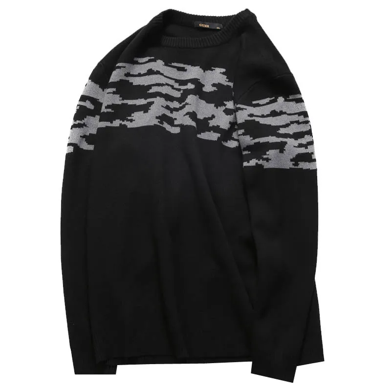 Бренд большого размера XXL-7XL мужской свитер осень-зима свободный свитер в повседневном стиле мужской круглый вырез черный пуловер - Цвет: Black