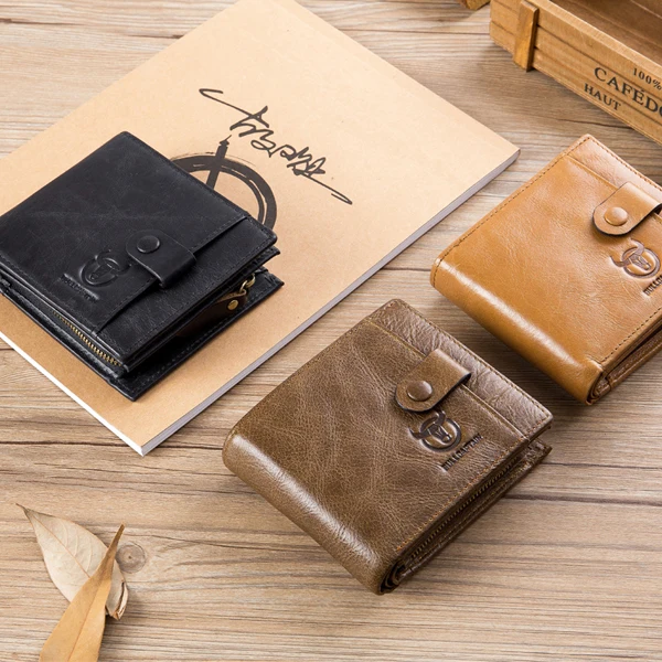 Bullcaptain Men Cowhide 9 Card Slots Zipper Coin Bag Wallet
