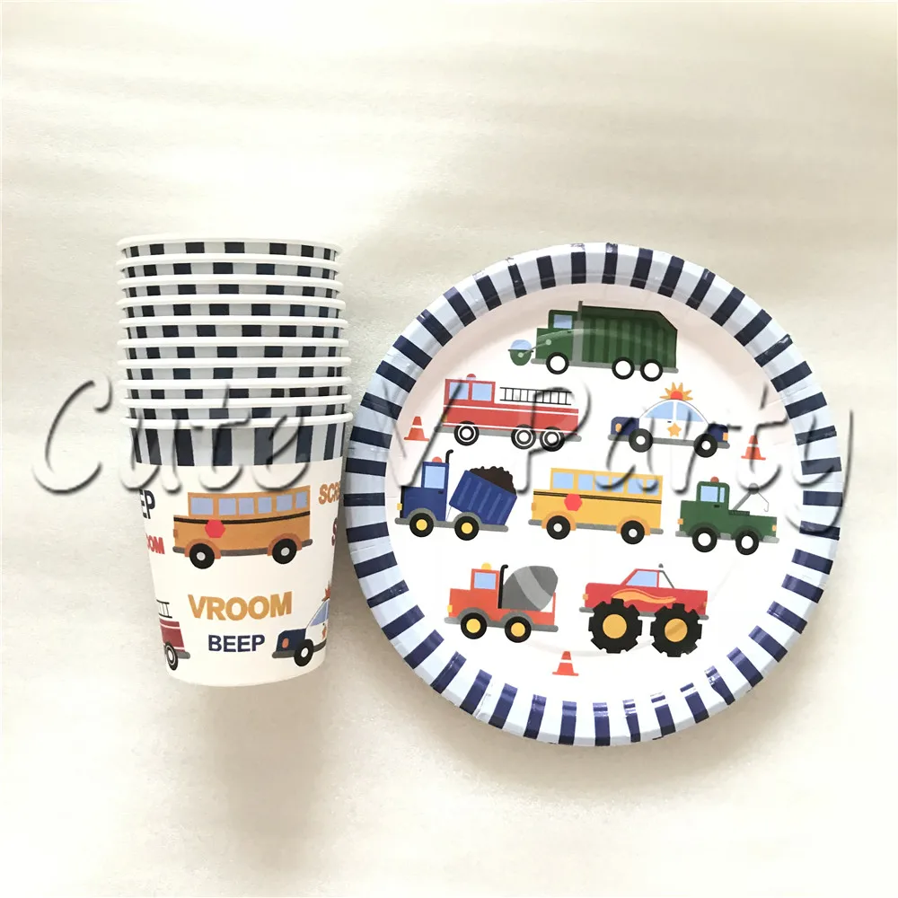 

20pcs/lot Creative Blue Cartoon Cars Theme Disposable Party Tableware Set 10pcs Plate 10pcs Cup Baby Shower Party Supplies