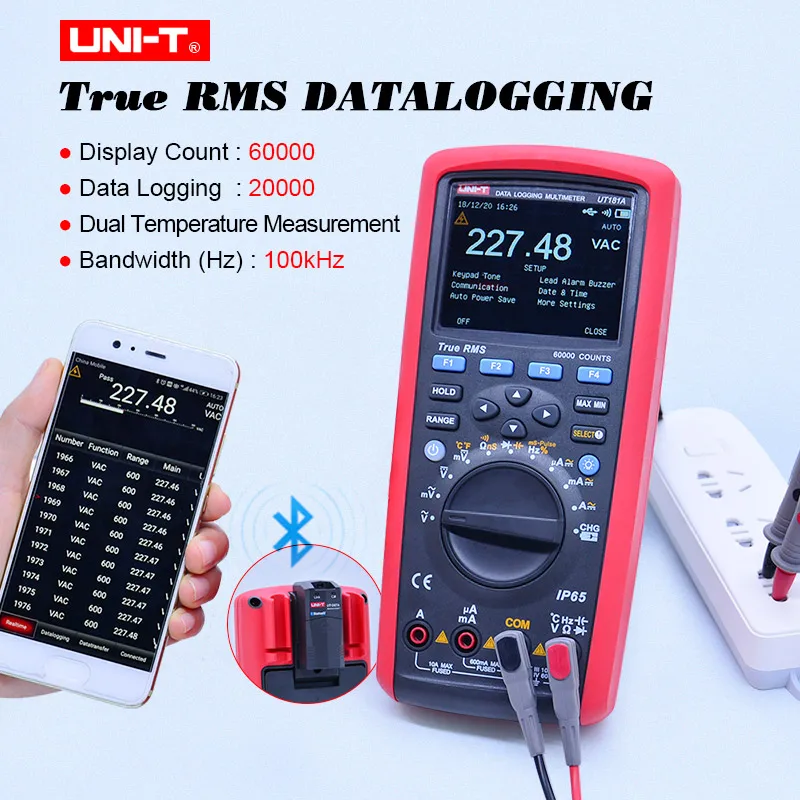 U-NIT UT181A True RMS Datalogging Цифровые мультиметры DMM измеритель температуры емкости с перезаряжаемой литиевой батареей EU Plug