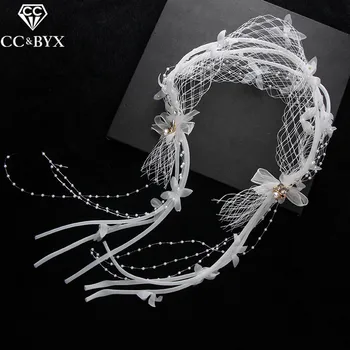 

CC Wedding Veil Hats Pearl Yarn Flower Fairy Romantic Handmade Beads Hair Accessories For Women Bridal Bridesmaids Jewelry XY073