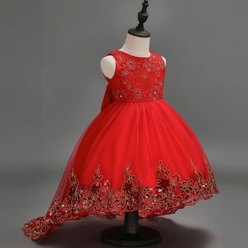 2017 Demoiselle D\u0027honneur Enfants Robes Princesse Robes Inhabituel Lotus Feuilles Grand Arcs Rouge Robes
