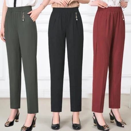 

2019 New Women Spring/Summer High Waist Pants Ankle-Length Loose Casual Elastic Waist Straight Trousers Plus Size 3XL 4XL 5XL