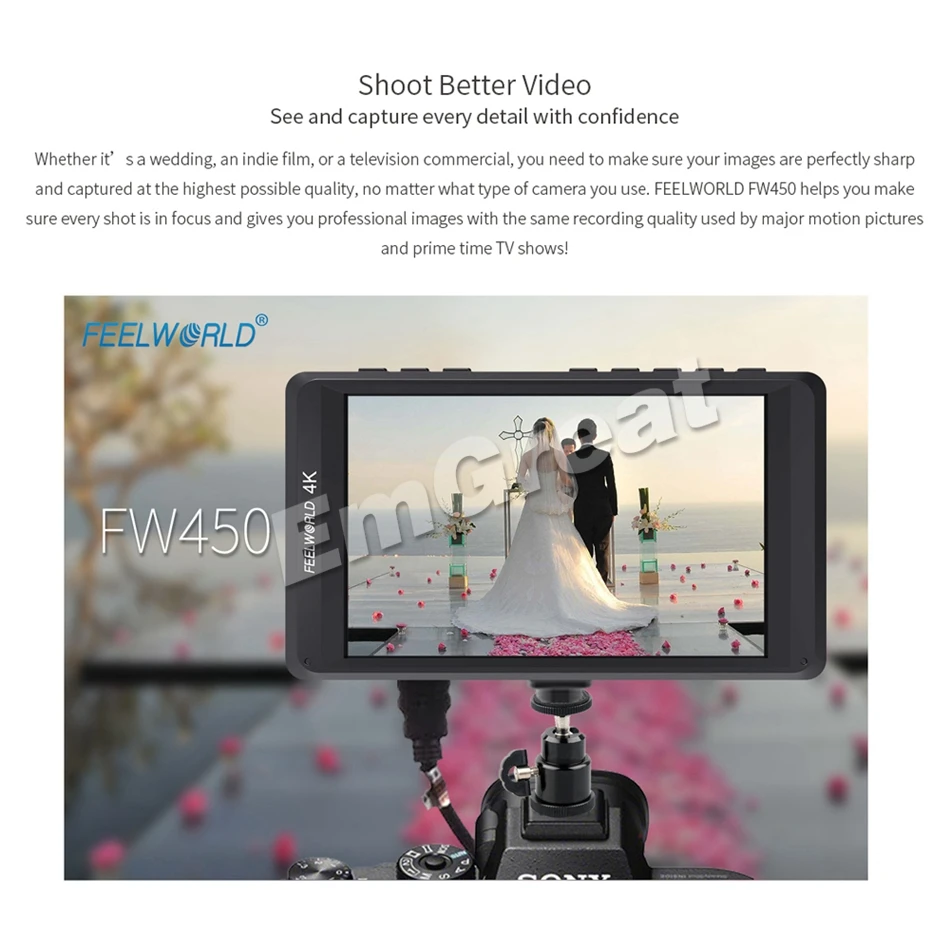Feelworld FW450 4 5 дюймов IPS 4K HDMI на камере полевой монитор 1280x800 HD портативный ЖК для