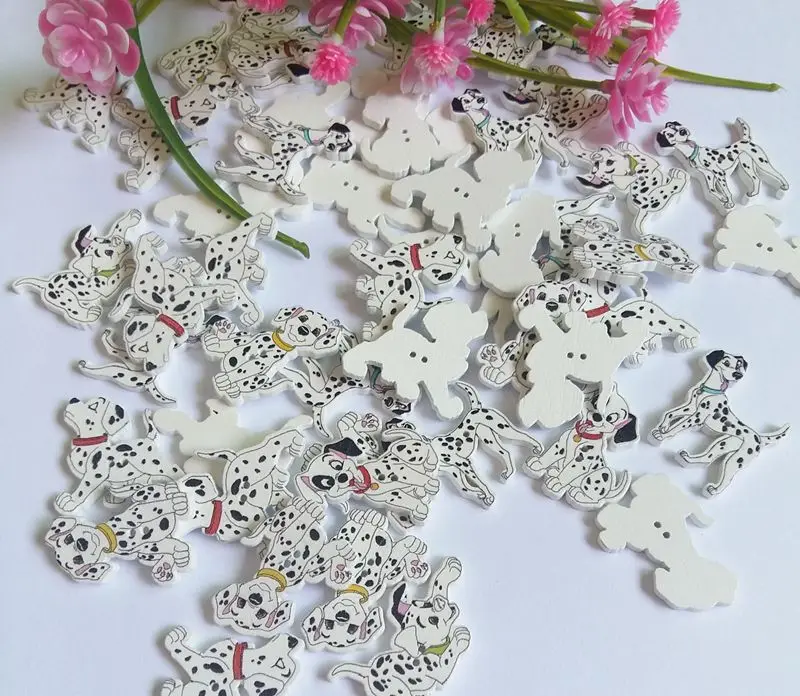 50Pcs/lot Fashion Bulk Random Mixed Dalmatians Wood Button Sewing Accessories Decorative Buttons Handmade Scrapbooking Craft DIY 4