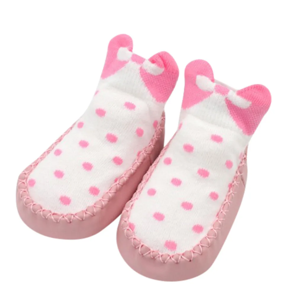 Toddler Baby Girl Boy Shoes First Walker Bow Dot Newborn Baby Girls Boys Anti-Slip Socks Slipper Shoes Boots - Цвет: Pink