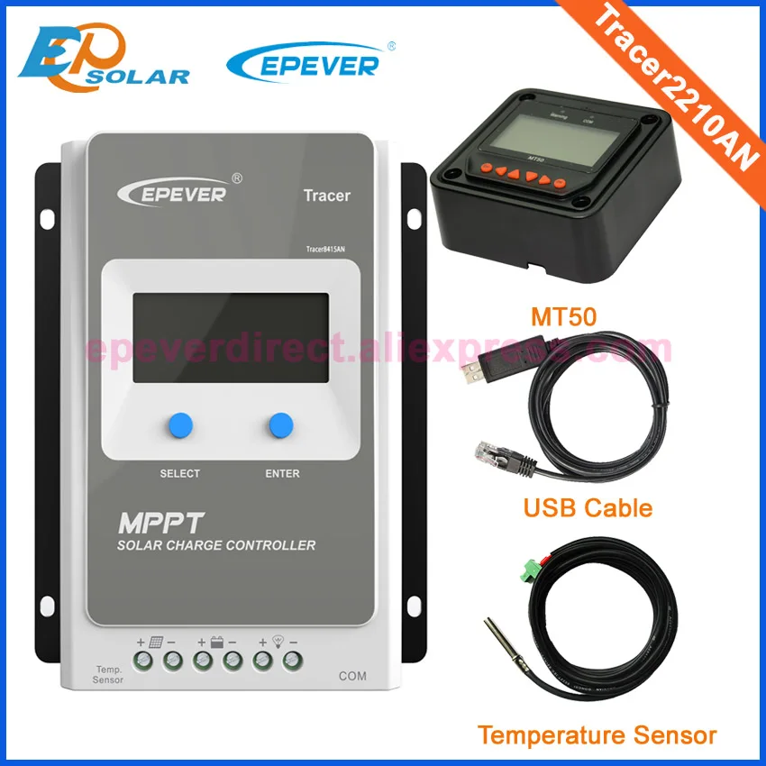 

20A Tracer2210AN Max Pv Input 100v mppt controller with MT50 remote meter USB and temperature sensor