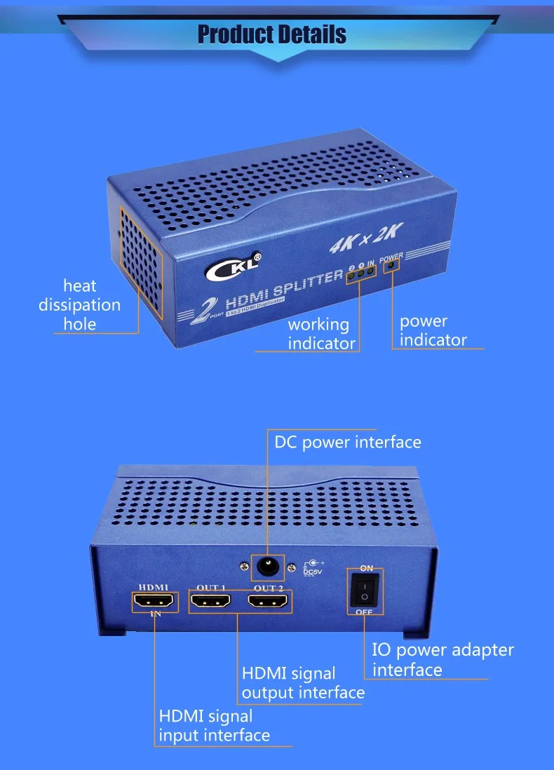 CKL HD-9242 2 порта 3D HDMI 1,4 V разветвитель 1 в 2 выход 1x2 HDMI распределитель HDTV 2 K x 4 K 4 K* 2 K видео