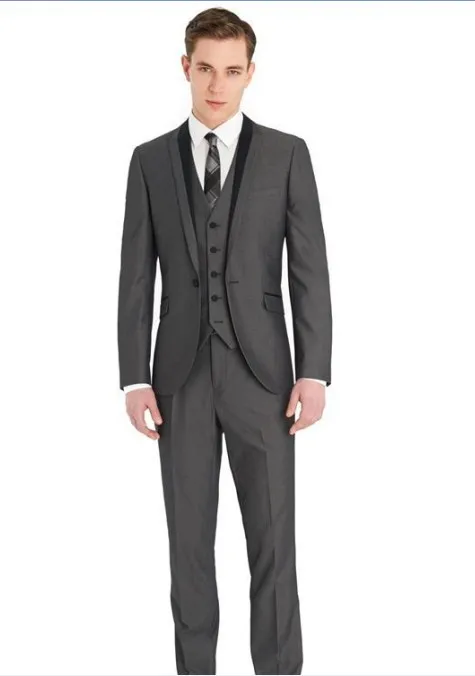 Индивидуальный заказ смокинг жениха темно-серый WeddingDinnerEvening костюмы best человек Жених (куртка + брюки + галстук + жилет)