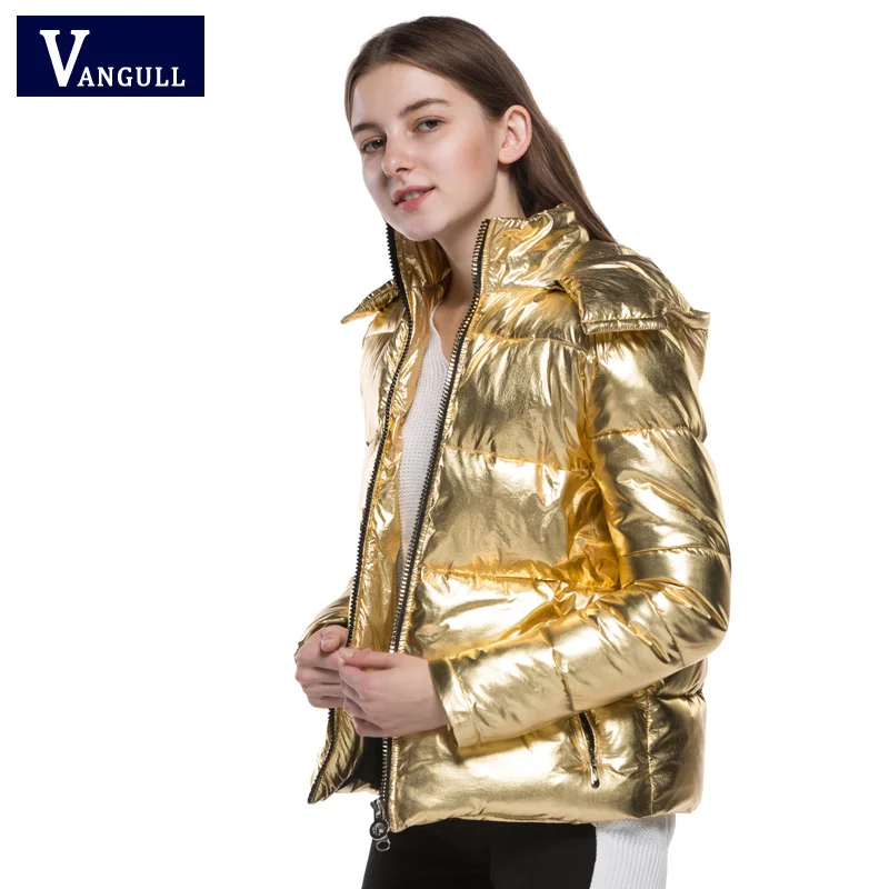 

2018 Vangull new winter sweet lady style gold color casual high quality hot sell warm solid thick jacket coat outwear for woman