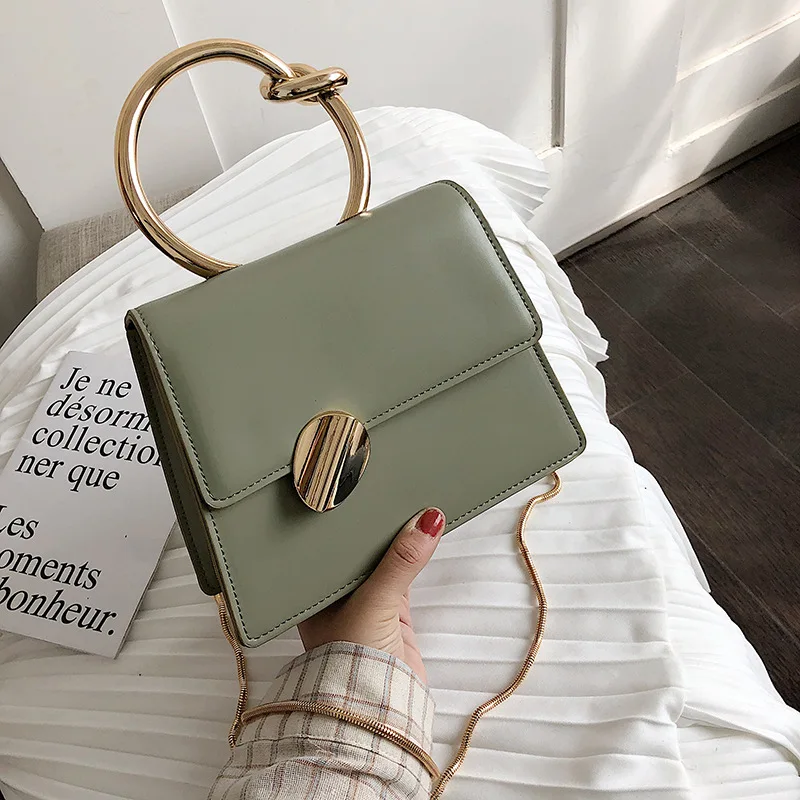 

Fashion Brand Women Bag 2019 PU Leather Metal Ring Messenger Bag Designer Chain Shoulder Crossbody Bag Women Handbag Bolso Mujer