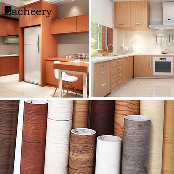 1M/2M Waterproof Wood Vinyl Wallpaper Roll Self Adhesive Contact Paper Doors Cabinet Desktop Modern Furniture Decorative Sticker