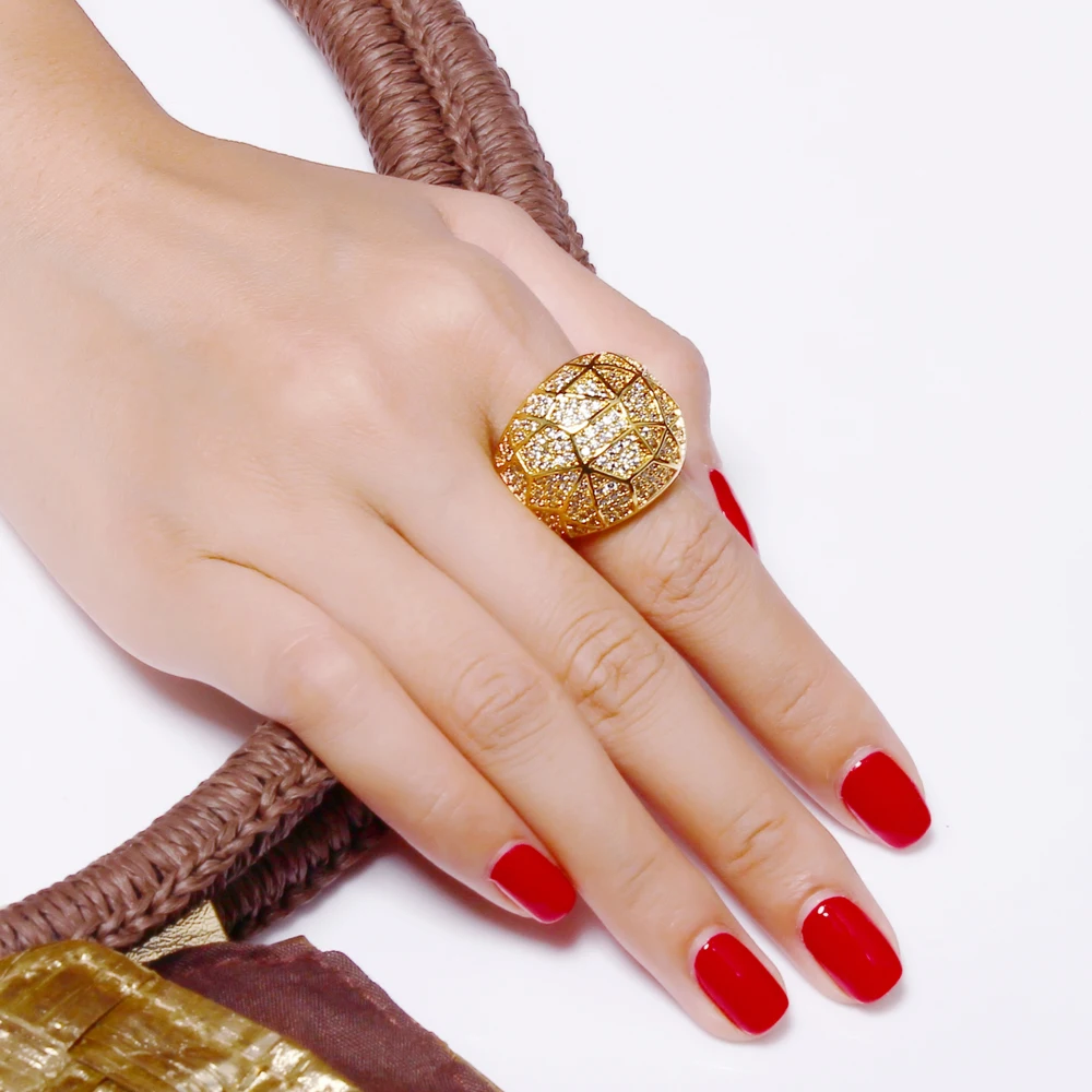 Модные большие кольца для женщин новые дизайнерские ювелирные изделия anel feminino дропшиппинг золото/белый цвет с cz Большой Кристалл кольцо