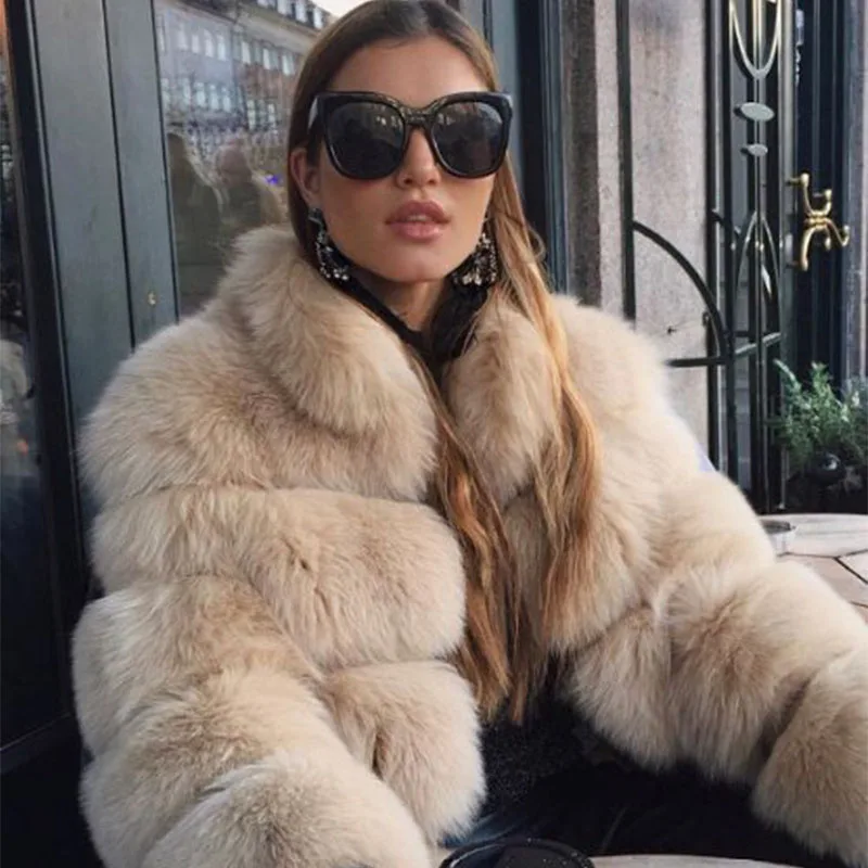 FURSARCAR Fashion Luxury Real Fur Coat Women Winter High Quality Short Fox Jacket With Fur Collar Thick Warm Genuine Fur Coats