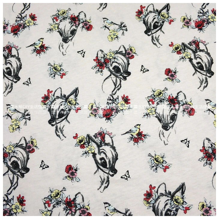 

100x160cm Fawn Bambi Elastic knitting cotton f For Sewing diy Patchwork baby boy girl shirt clothes