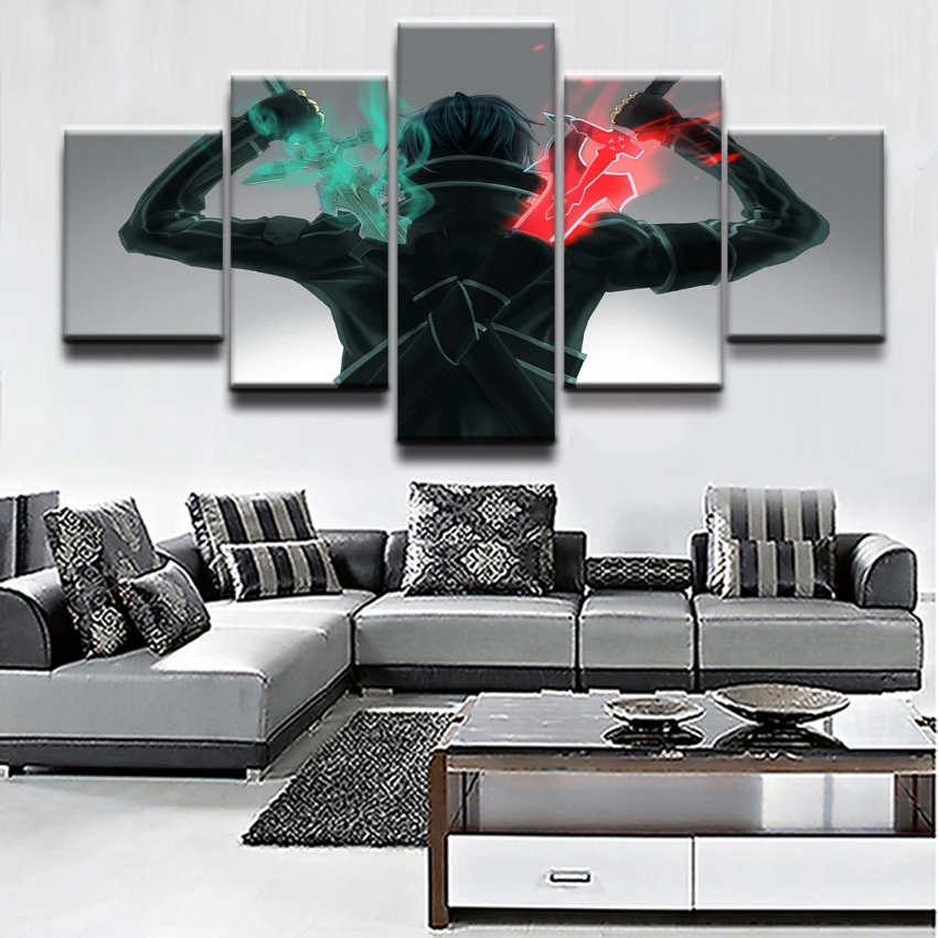 5 Pieces Anime Sword Art Online Poster Kirito Warrior Pictures Wall Art Painting Canvas Print Home Decor Bedroom Modern Artwork