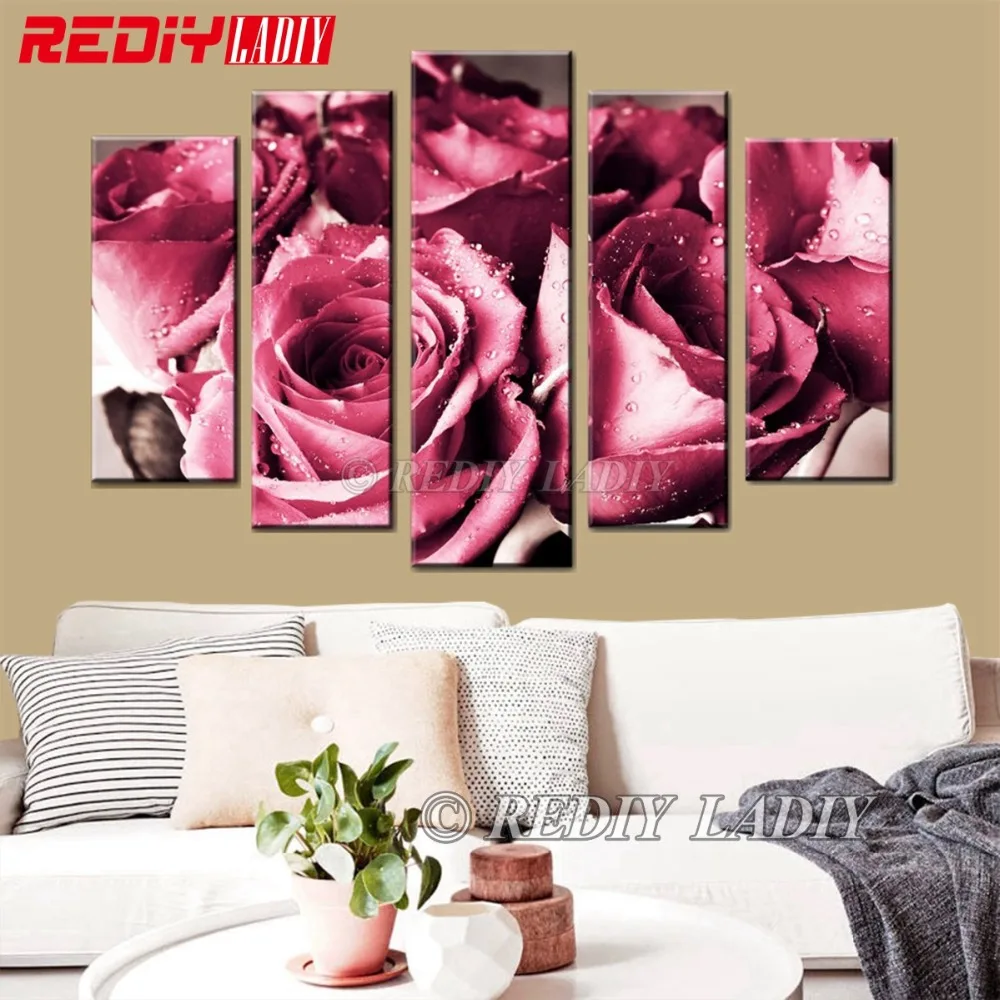 REDIY LADIY Алмазная вышивка 5 панелей настенный художественный букет роз 5D алмазная картина из 3 частей мозаика Модульная картина домашний декор