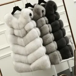 70 см натуральный Лисий мех жилет Новый 2016 зима длинный толстый женский меховой жилет куртка карманы натуральный мех жилет пуховые пальто
