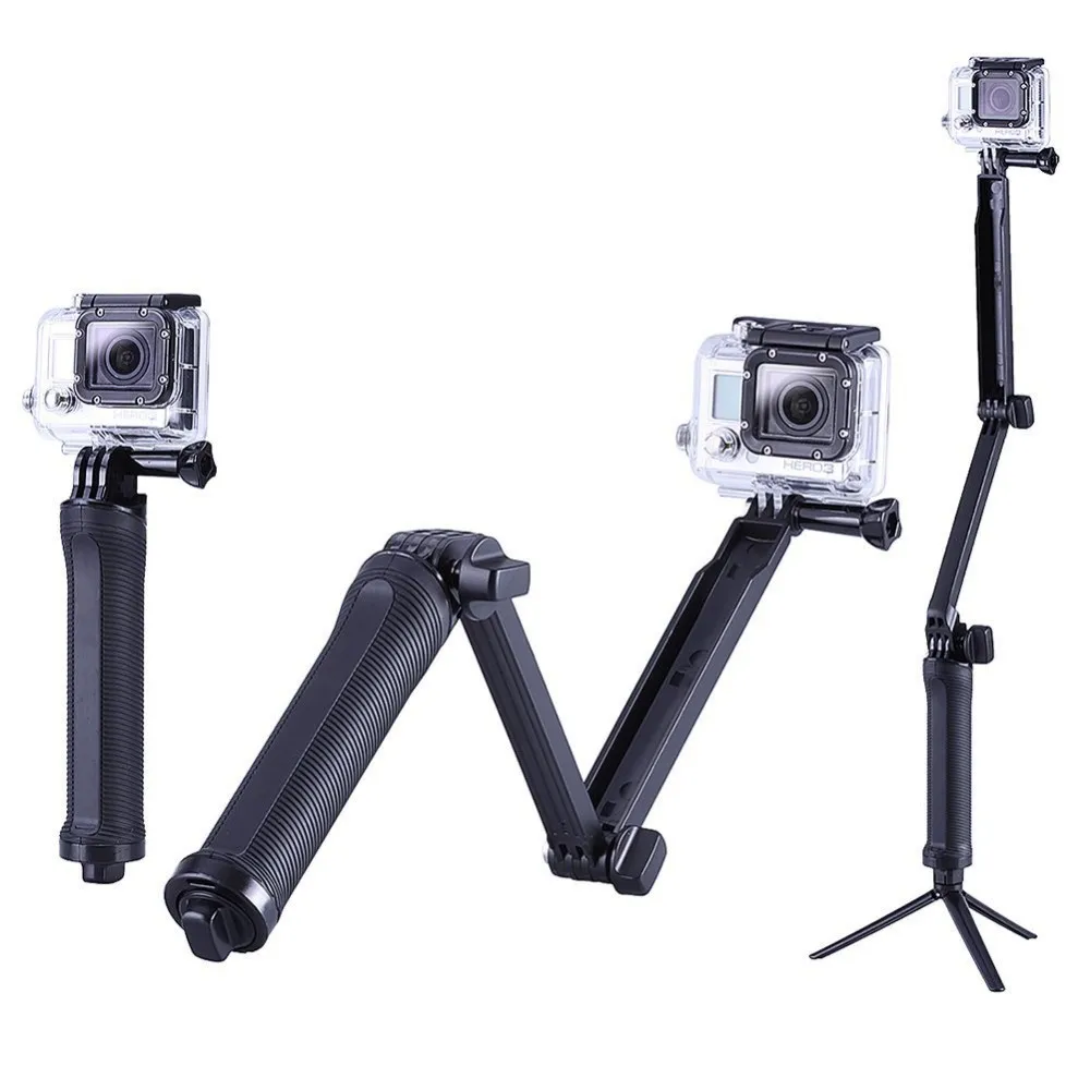 Collapsible three way Monopod Selfie stick Mount Camera Grip Extension Arm Tripod Stand for Gopro Hero